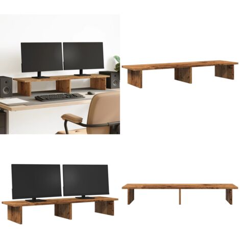 Soporte de pantalla madera ingeniería envejecida 100x27x15 cm - Soporte de monitor - Soporte de monitor madera