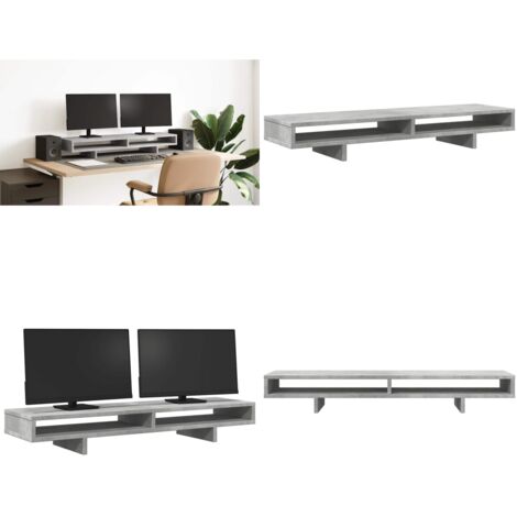 Soporte de pantalla madera ingeniería gris hormigón 100x27x15cm - Soporte de monitor - Madera de ingeniería