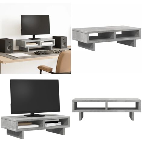 Soporte de pantalla madera ingeniería gris hormigón 50x27x15 cm - Soporte de monitor - Soporte de madera