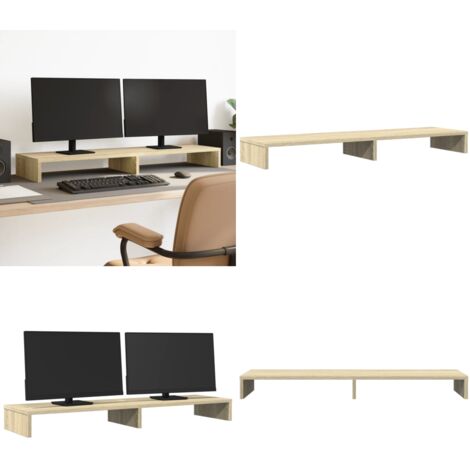 Soporte de pantalla madera ingeniería roble Sonoma 100x27x10 cm - Soporte de monitor - Soporte de monitor doble