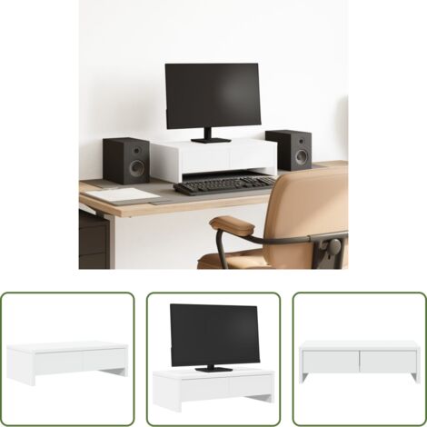 Soporte de pantalla -  Soporte de monitor cajones madera ingeniería blanco 50x27x15 cm