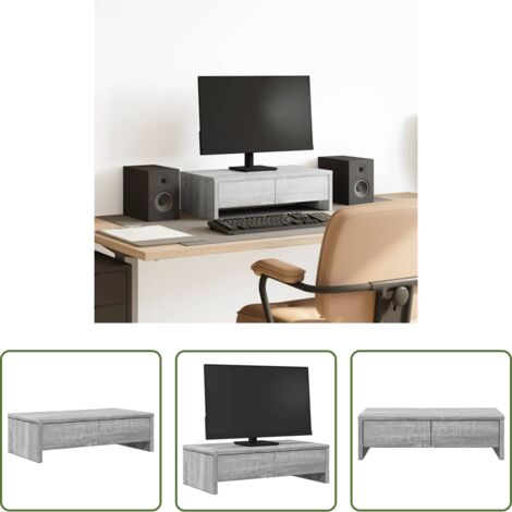 Soporte de pantalla -  Soporte de monitor con cajones madera gris Sonoma 50x27x15 cm