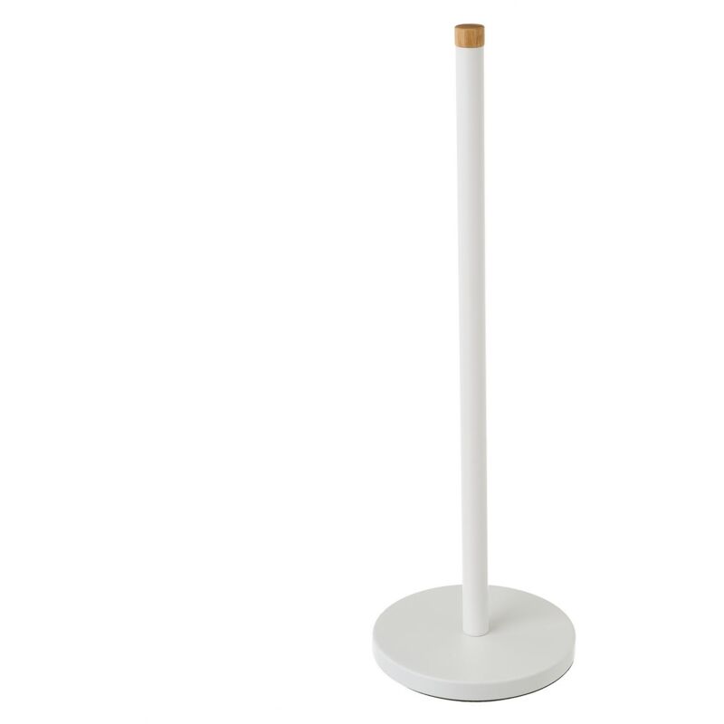 

Portarrollos de baño blanco y natural de metal y bambú de Ø15x46 cm