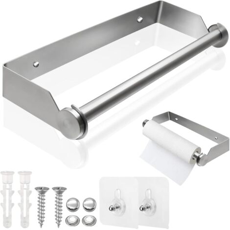 Soporte de pared de acero inoxidable de 28 cm, autoadhesivo o con taladro, para rollos de papel higiénico en armarios, cocina y baño.