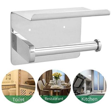 Soporte de pared de acero inoxidable para papel higiénico con estante para guardar el teléfono móvil.