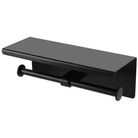 Soporte de pared de acero inoxidable para rollo de papel higiénico y teléfono móvil (negro)