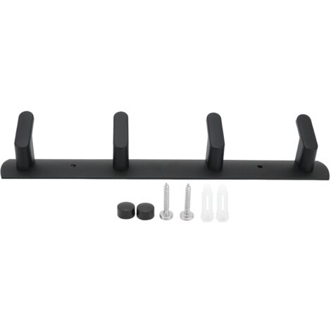 Soporte de pared de aluminio de la serie Space con 4 ganchos negros para cocina, baño y armario.