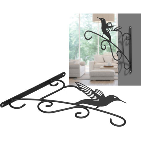 Soporte de pared de hierro resistente y robusto para colgar plantas, faroles o comederos para pájaros – [Sin marca] – [Sin marca] – Soporte decorativo para exteriores – Negro, 29 x 25 x 1,5 cm, incluy