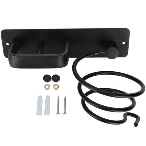 Soporte de pared en espiral de aluminio para secadores y planchas de pelo – organizador de baño de aleación de aluminio, negro – montaje con tornillos, incluye tornillos, tacos y tapas para tornillos 