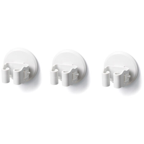 Soporte de pared multiusos para escobas, autoadhesivo para colgar herramientas, sin taladros ni marcas, paquete de 3 (blanco)