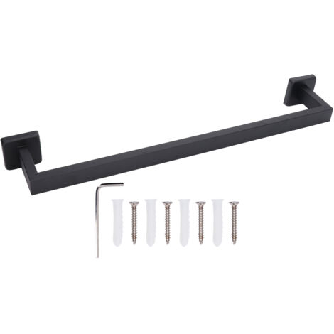Soporte de pared para baño de acero inoxidable negro con diseño moderno, fácil instalación y juego completo (toallero, 4 tornillos, 4 tacos de pared, llave inglesa).