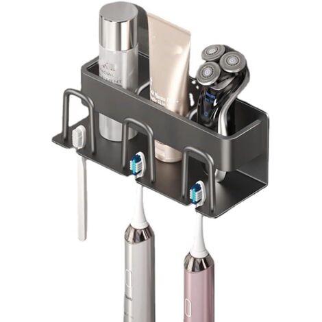 Soporte de pared para cepillos de dientes, dispensador de pasta de dientes para baño, soporte para maquinilla de afeitar, modelo para tres personas, color gris plomo.