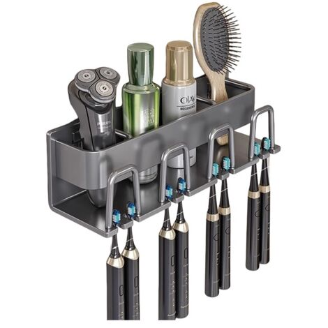 Soporte de pared para cepillos de dientes, soporte para baño sin perforaciones, soporte para cabezales de cepillos de dientes para 8 cepillos
