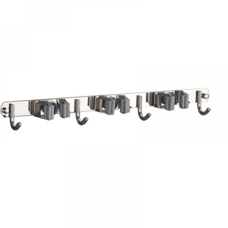 Soporte de pared para escoba y trapeador de acero inoxidable 304 con 3 soportes y 4 ganchos
