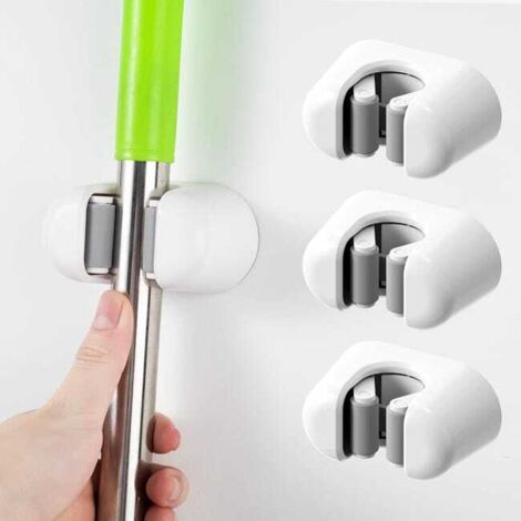 Soporte de pared para escobas (3 piezas) - Soporte de pared para escobas/fregonas, estante de almacenamiento autoadhesivo resistente para artículos de limpieza.