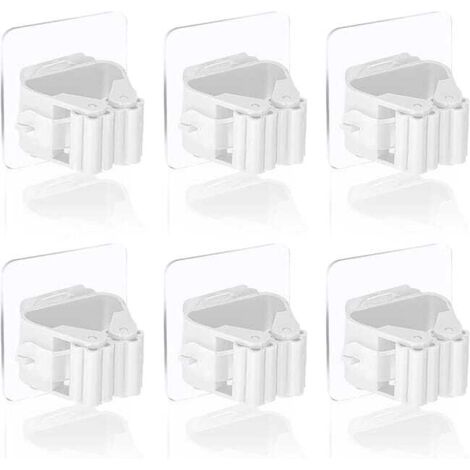 Soporte de pared para escobas (6 piezas, blanco), ganchos de pared para escobas, soporte de pared para escobas sin necesidad de taladrar