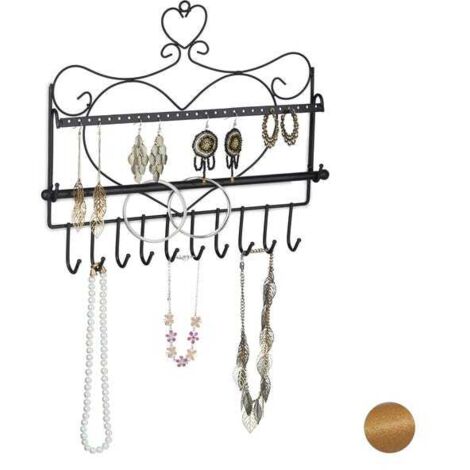 Soporte de pared para joyas, collares, pendientes y pulseras, expositor, 30 x 36,5 x 3,5 cm, negro.