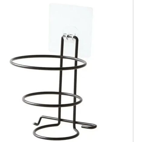 Soporte de pared para secador de pelo (1 pieza, sin taladros) – Estante de baño para hotel, estante de almacenamiento, soporte para secador de pelo, SMT293-Negro