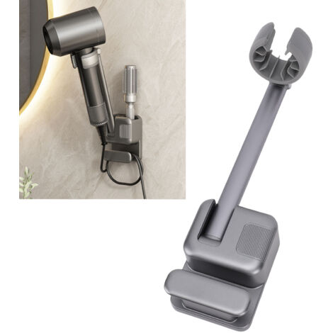 Soporte de pared para secador de pelo – Autoadhesivo, no requiere taladrar – Estante organizador para baño/dormitorio – ABS, aluminio, silicona – 266 mm – 3 tiras adhesivas incluidas