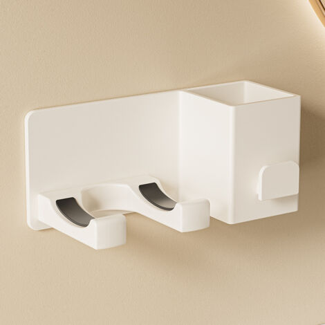 Soporte de pared para secador de pelo, estante para secador de pelo, organizador de secador de pelo, soporte de pared para secador de pelo blanco