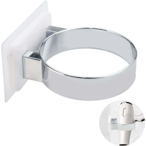 Soporte de pared para secador de pelo KZQ, autoadhesivo, de plástico, 85 mm, universal, sin taladros, carga máxima 3 kg, para guardar el secador (blanco)
