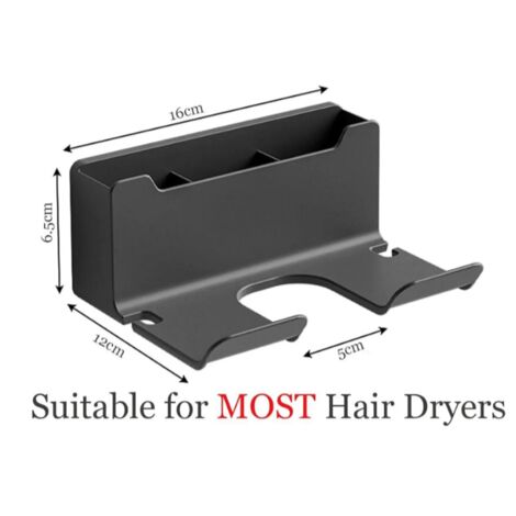 Soporte de pared para secador de pelo, no requiere taladrar, color negro.