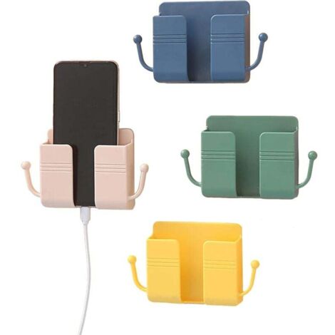 Soporte de pared para teléfono, 4 unidades, organizador de control remoto, ABS, con gancho para carga y adhesivo.