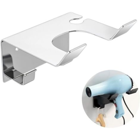 Soporte de pared para teléfono de baño, soporte para secador de pelo con doble fijación (adhesivo y tornillos), soporte para secador de pelo - plateado