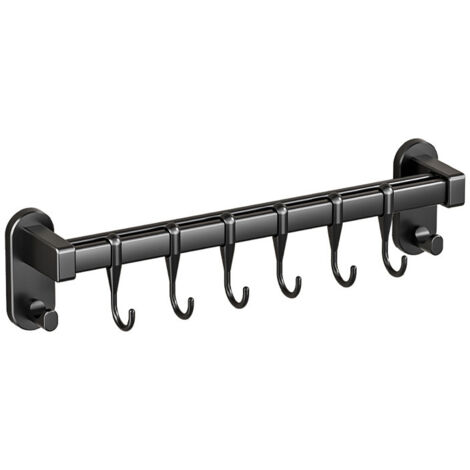 Soporte de pared para utensilios de acero inoxidable con 6 ganchos deslizantes para cocina y baño (gris y negro)