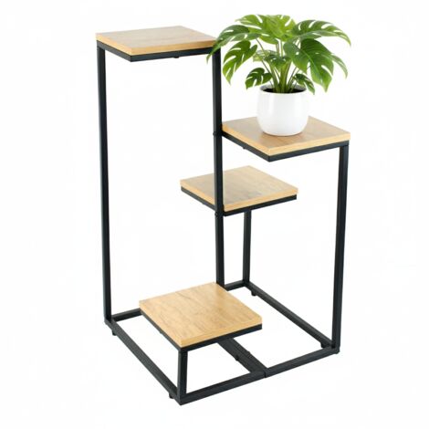 Soporte de pie para flores y plantas, 4 niveles, metal, rústico, 76 cm