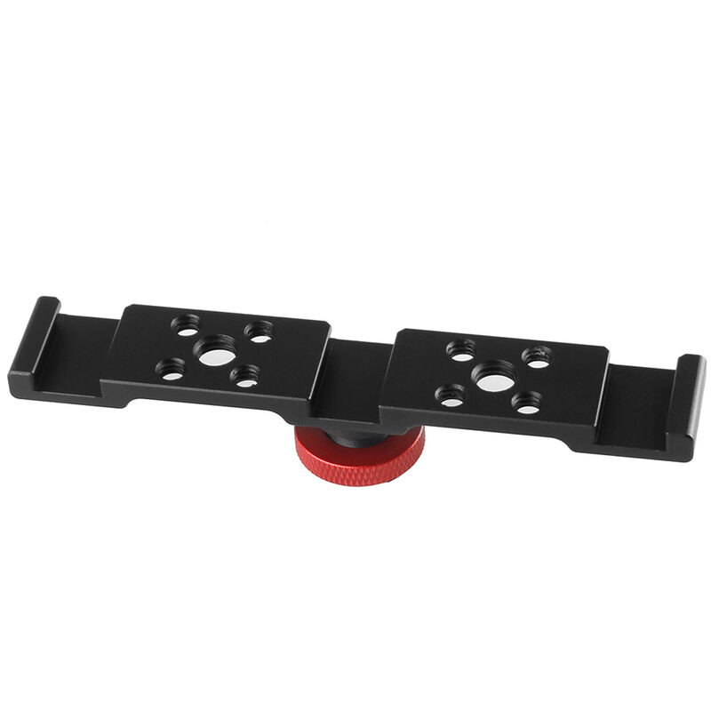 

Soporte de placa de montaje de zapata fria triple de aluminio para montaje de luz LED de microfono de camara, Negro