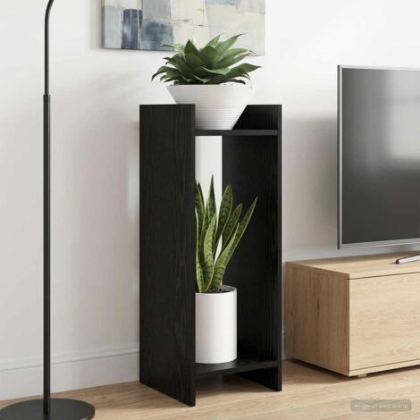 Soporte de plantas con estante Roble Negro 30 x 30 x 80 cm