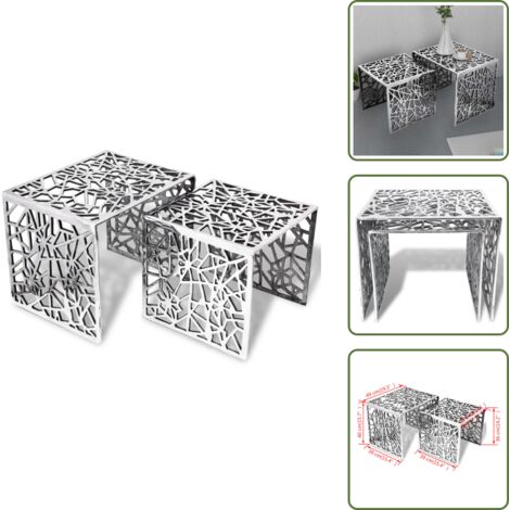 Soporte de plantas - vidaXL Mesa auxiliar cuadrada aluminio plateada 2 unidades - Mesa lateral