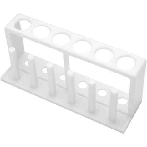 Soporte de plástico blanco para tubos de ensayo: soporte de columna de 6 posiciones para tubos de 25 mm.