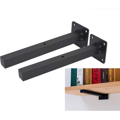 Soporte de rack negro de grado industrial, soporte en forma de L de 20 cm (8 pulgadas), adecuado para racks flotantes de alta resistencia, 2 piezas.