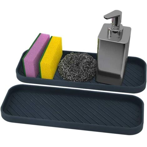 Soporte de silicona para esponja, organizador de fregadero de silicona de 2 piezas, jabonera antideslizante, organizador de cocina, bandeja para jabón (negro)
