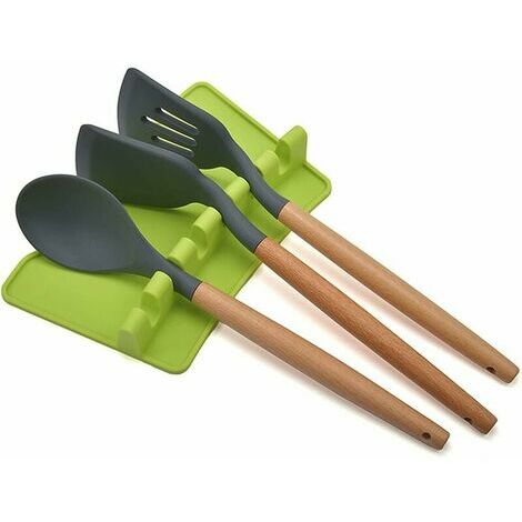 Soporte de silicona para utensilios de cocina, soporte para cucharas con escurridor, soporte para cucharas/restos para utensilios (verde)