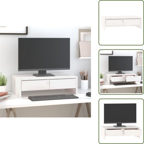 Soporte de teclado - vidaXL Soporte de monitor madera maciza de pino blanco 50x27x15 cm - Soporte de ordenador