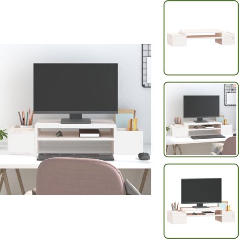Soporte de teclado - vidaXL Soporte de monitor madera maciza de pino blanco 70x27,5x15 cm - Soporte de pantalla