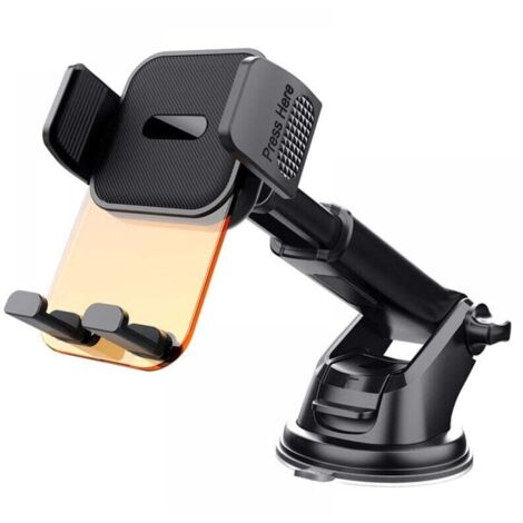 Soporte de teléfono para coche de una pieza, transparente y naranja, para salpicadero, rotación de 360°, para parabrisas (smartphone de 4 a 7 pulgadas)