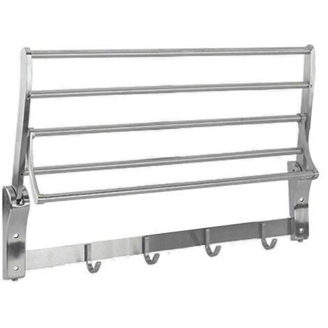 Soporte de toallas abatible con 4 perchas y 5 barras, fabricado en acero inoxidable de 50cm de anchura Kibath
