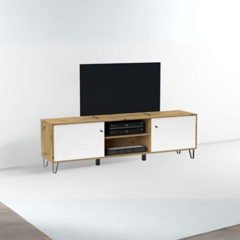 Soporte de TV Bollo 2 color roble y blanco H55.20xL183.40xP40