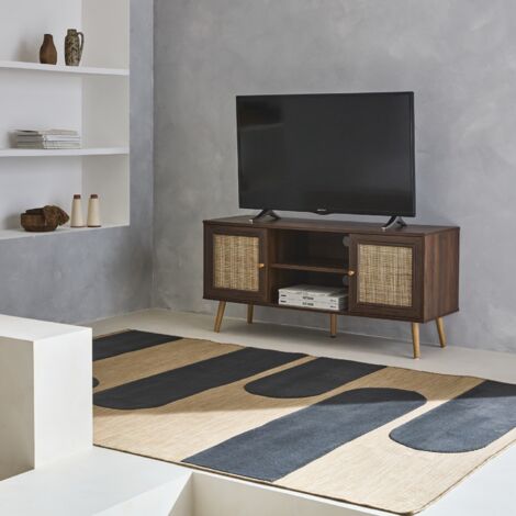 Tectake Mueble bajo para televisor con cuatro estantes fijos y uno  ajustable en altura - 110 cm, Madera industrial oscura, rústica