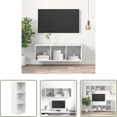 Soporte de tv -  Mueble de pared para TV madera contrachapada blanco 37x37x107cm