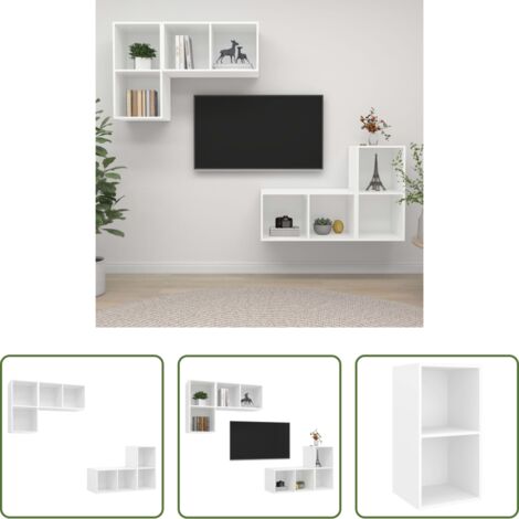 Soporte de TV -  Muebles de pared para TV 4 uds madera contrachapada blanco