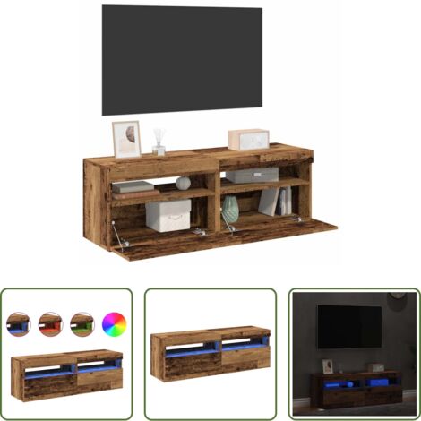 Soporte de TV -  Muebles de TV con luces LED 2 uds madera ingeniería envejecida