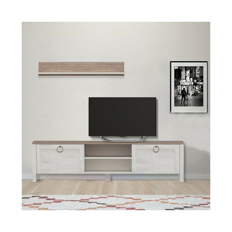 

Soporte de TV Sento - con Puertas, Estantes - Salon - Blanco, Madera de Nogal, 160 x 35 x 42 cm