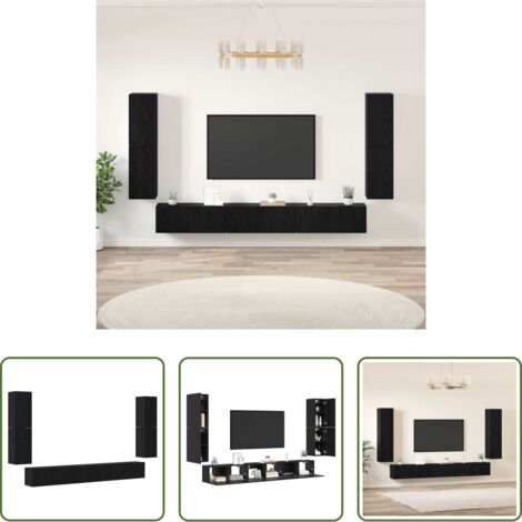 Soporte de TV -  Unidades de TV 4 pcs Roble Negro Madera contrachapada