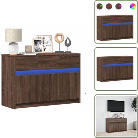 Soporte de TV - vidaXL Mueble de TV LED madera ingeniería marrón roble 91x34x61 cm - Almacenamiento