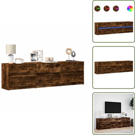 Soporte de TV - vidaXL Mueble de TV LED madera ingeniería roble ahumado 180x34x50 cm - Almacenamiento